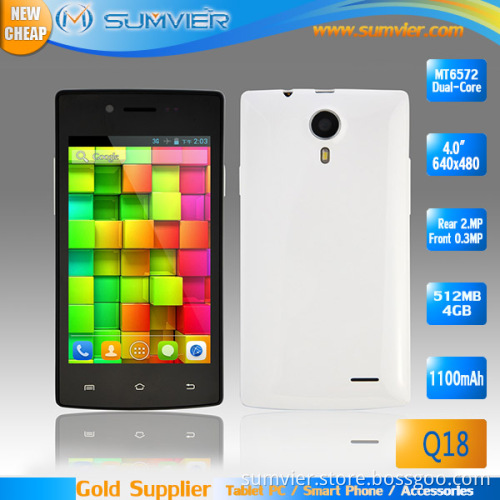 4.0" Mtk6572 Dual Core WVGA 640X480 Mediatek 512MB+4GB Telefonos Celulares Android Phone (Q18)